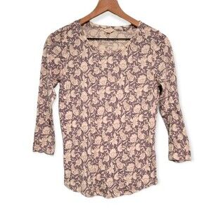 Lucky Brand Gray & Cream Floral Boho Top Size Medium
